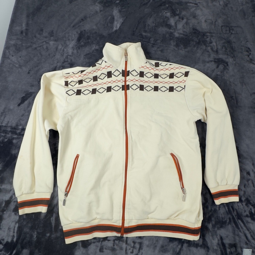 Kangol Track Jacket Mens XL Ivory Argyle Pattern Full Zip Retro Streetwear 2847